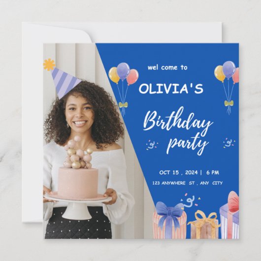 Carte Illustration bleue Anniversaire (Devant)