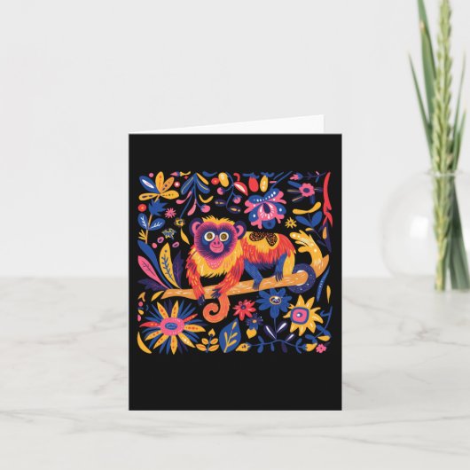 Carte Illustration Colorée D'un Singe Entouré (Devant)