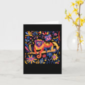 Carte Illustration Colorée D'un Singe Entouré (Fleur jaune)