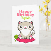 Carte Illustration Cute Kitty (Fleur jaune)