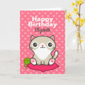 Carte Illustration Cute Kitty (Fleur jaune)