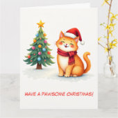 Carte Illustration Cute Orange Chat et Arbre de Noël (Fleur jaune)