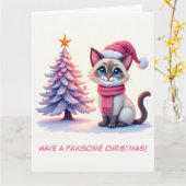 Carte Illustration Cute Siamese Chat et Arbre de Noël (Fleur jaune)