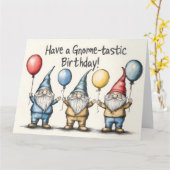 Carte Illustration d'anniversaire Gnome adorable avec ba (Fleur jaune)