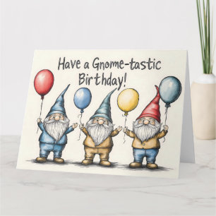 Carte Illustration d'anniversaire Gnome adorable avec ba
