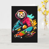 Carte Illustration d'art de skateboard de belette funky (Fleur jaune)