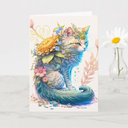 Carte Illustration d'artiste majestic Kitty Cat (Petite plante)