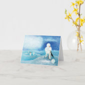 Carte Illustration de bonhomme de neige et de manchot (Fleur jaune)