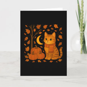 Carte Illustration de chat d'automne avec des feuilles q