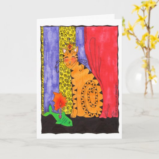 Carte Illustration de chat Kitty Cute Joyeux anniversair (Fleur jaune)