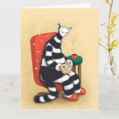 Carte Illustration de chat lisant Ambiance douillette de (Fleur jaune)