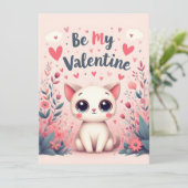 Carte Illustration de chat mignon pour la Saint-Valentin (Debout devant)