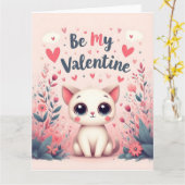 Carte Illustration de chat mignon pour la Saint-Valentin (Fleur jaune)