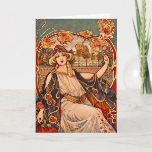Carte Illustration de déesse florale Art Nouveau