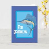 Carte Illustration de dessin animé amusant d'espadon voi (Fleur jaune)