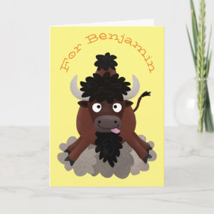 Carte Illustration de dessin animé de bison de buffle dr