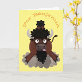 Carte Illustration de dessin animé de bison de buffle dr (Fleur jaune)
