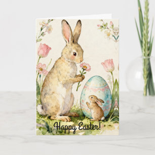 Carte Illustration de famille de lapin de Pâques vintage