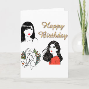 Carte Illustration de fille chic Joyeux Anniversaire Mod