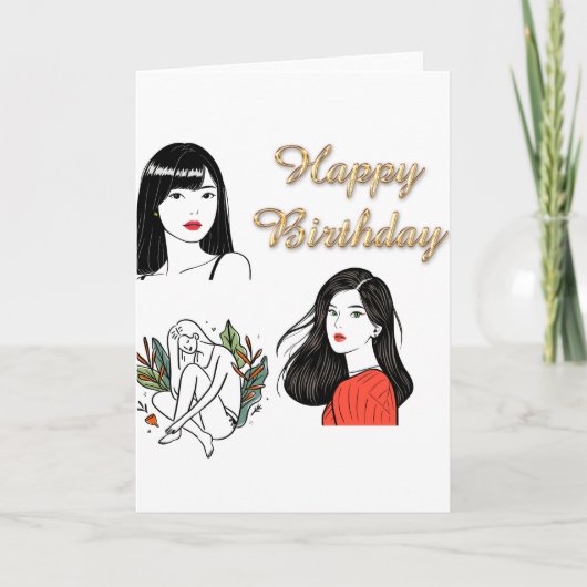 Carte Illustration de fille chic Joyeux Anniversaire Mod (Devant)