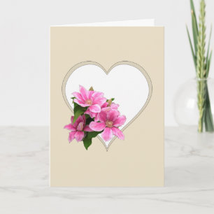 Carte Illustration de fleur de clématite rose cœur beige