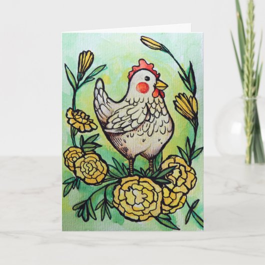 Carte Illustration de fleurs et de poulets Poules (Devant)