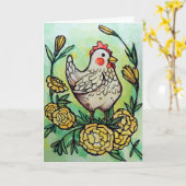 Carte Illustration de fleurs et de poulets Poules (Fleur jaune)