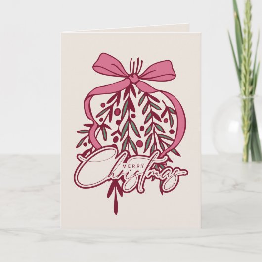 Carte Illustration de gui et ruban Joyeux Noël  (Devant)