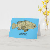 Carte Illustration de la caricature du poisson de mérou (Fleur jaune)