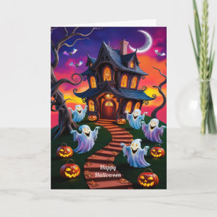 Carte Illustration de la maison hantée d'Halloween éffra