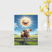 Carte Illustration de la vache mignonne Mooo-chas Gracia (Fleur jaune)