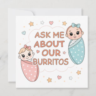 Carte Illustration de l'annonce de bébé jumeaux burrito