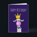 Carte Illustration de Llama drôle mignonne Anniversaire<br><div class="desc">Une carte d'anniversaire avec un lama géant soufflant une bulle rose tout en mâchant de la gomme. Portant une couronne d'or et une cravate d'arc noir. Ce mignon lama n'est visible que du cou vers le haut. A un cou caricaturément long.</div>