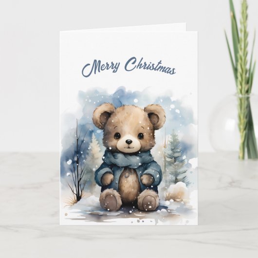 Carte Illustration de l'ours bleu de Noël (Devant)