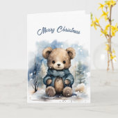 Carte Illustration de l'ours bleu de Noël (Fleur jaune)