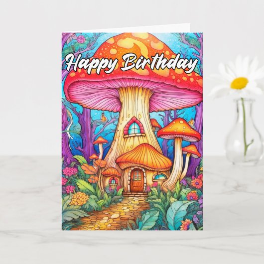 Carte Illustration de maison champignon mignonne (Petite plante)