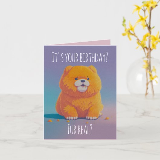 Carte Illustration de mignonne chow-chow, Vrai anniversa (Fleur jaune)