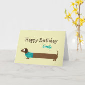 Carte Illustration de mignonne long Dachshund (Fleur jaune)