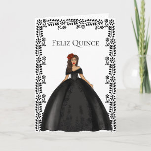 Carte Illustration de mode de Quinceañera en noir