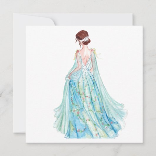 Carte Illustration de mode princesse bleu aquarelle (Devant)