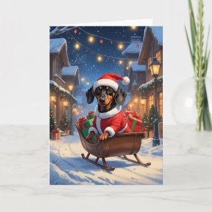 Carte Illustration de Noël avec un teckel en costume de 