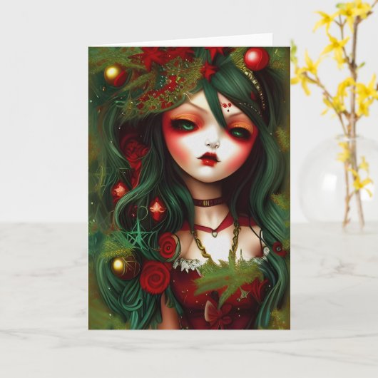 Carte Illustration de Noël Holly gothique (Fleur jaune)