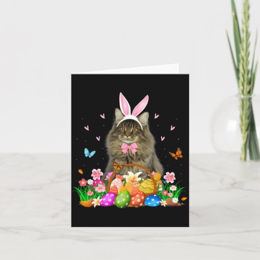 Carte Illustration de Pâques de chat Maine Coon lapin (Devant)