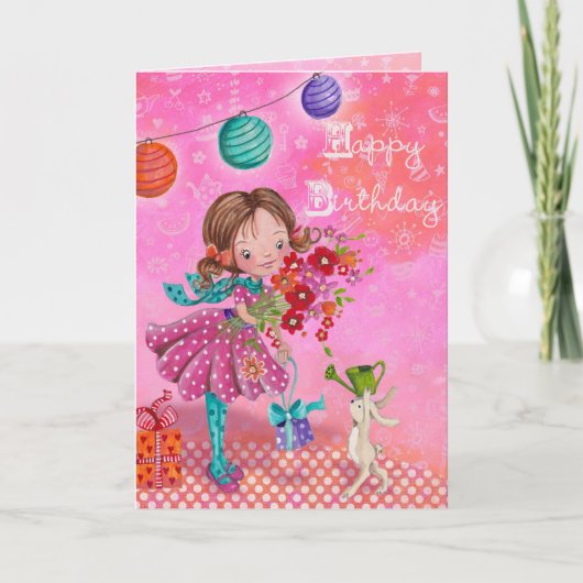 Carte Illustration de petite fille d'anniversaire | Cart (Devant)