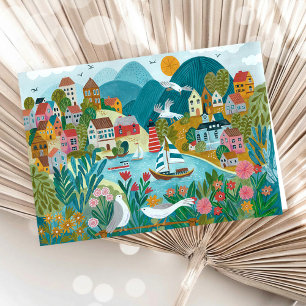 Carte Illustration de port de village côtier