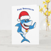 Carte Illustration de requin de Noël drôle en style cart (Fleur jaune)