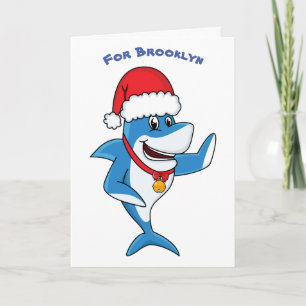 Carte Illustration de requin de Noël drôle en style cart