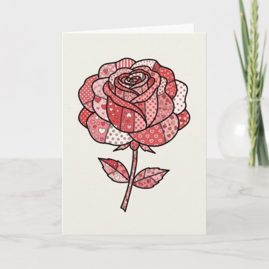 Carte Illustration de rose patchwork rouge et rose roman (Devant)