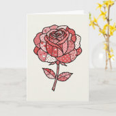 Carte Illustration de rose patchwork rouge et rose roman (Fleur jaune)