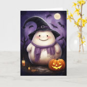 Carte Illustration de sorcière fantôme mignonne Hallowee (Fleur jaune)